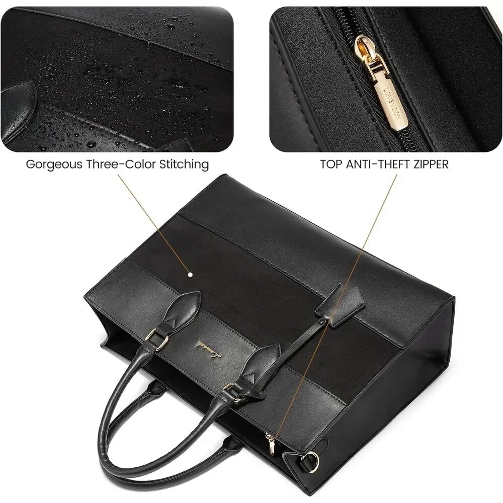 Lovevook Colorblock Vegan Leather Laptop Briefcase Tote Bag